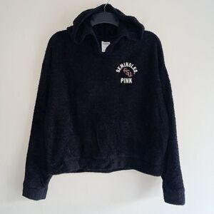 FSU Hoodie Top Womens Size L Victorias Secret Pink Seminoles Boxy Black Teddy